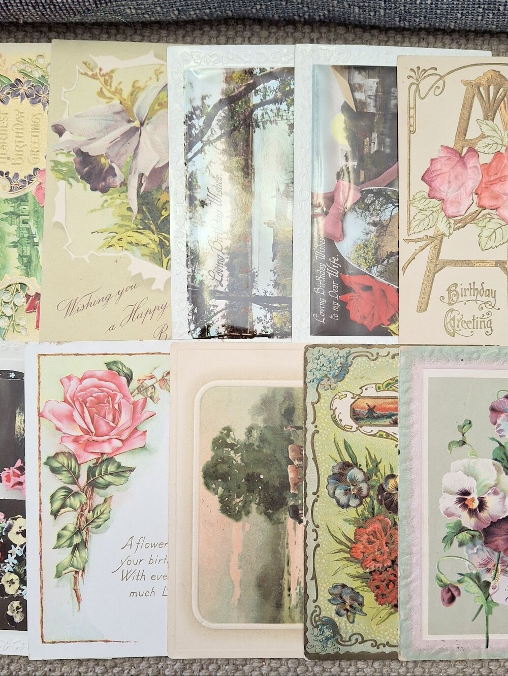 Antique Embossed Birthday Postcard Lot Floral Rose Scenic Greetings Cards